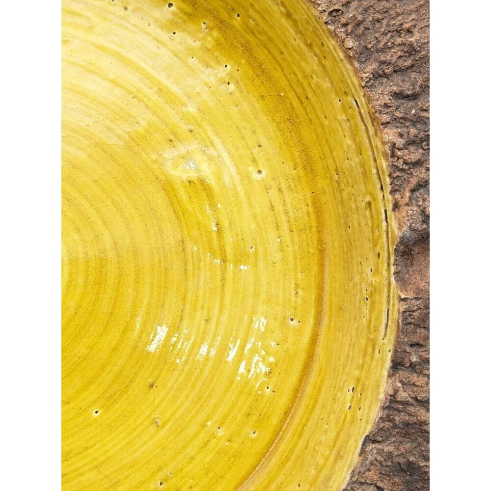 Vintage Bitossi Ashtray Round Bowl‎ Brown Yellow 1960s Italy Brutalist 10.5